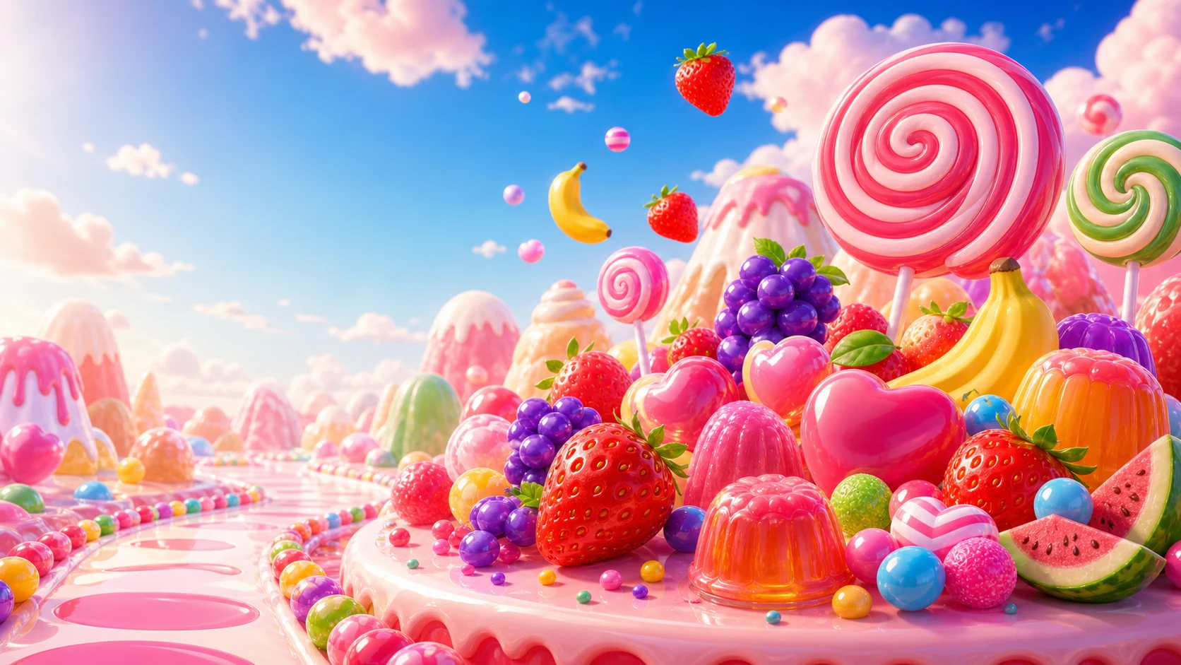 Sweet Bonanza için şeker ve meyve temalı oyun atmosferi